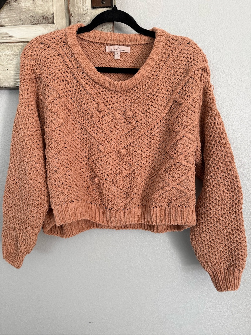 Love Tree Cropped Cable Knit Sweater - Peach